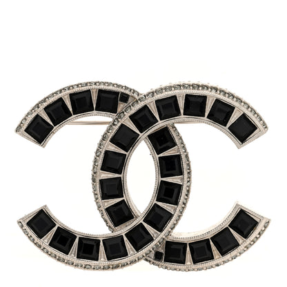 Chanel Baguette Crystal CC Brooch Silver Black 1 of 4
