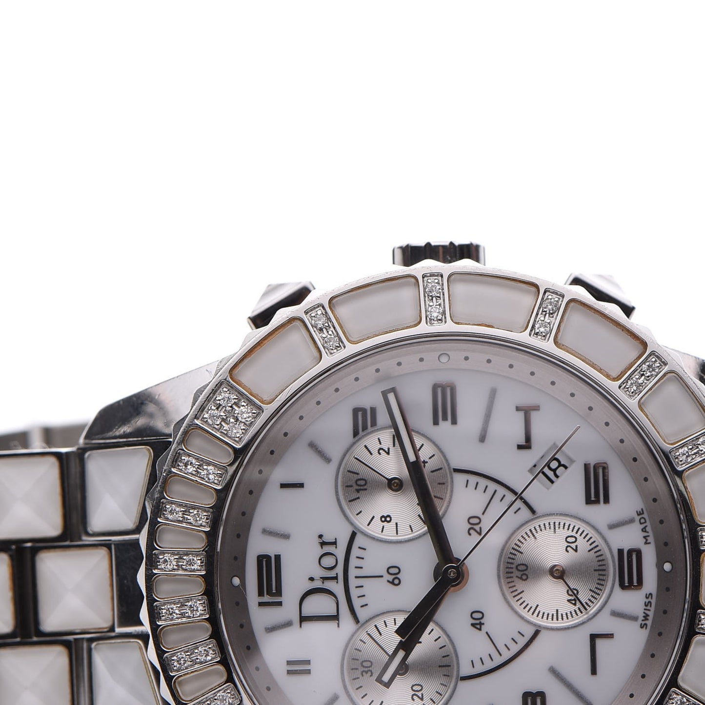 Stainless Steel Diamond Sapphire 38mm Christal Chronograph Quartz Watch White