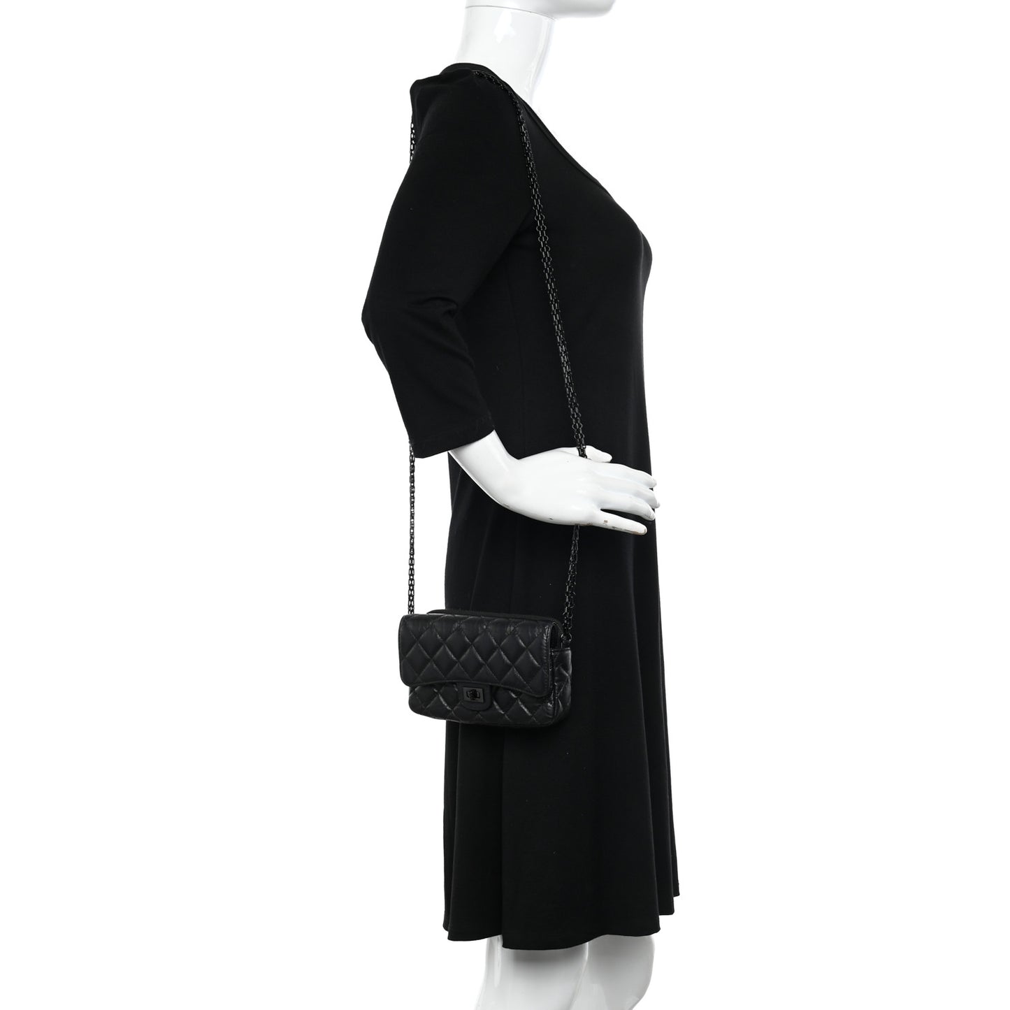 Aged Calfskin Quilted 2.55 Reissue Phone Holder With Chain So Black