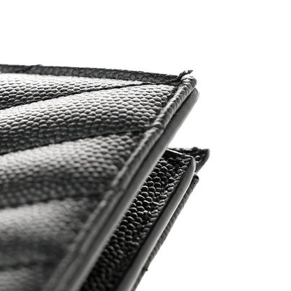 Saint Laurent Grain De Poudre Matelasse Chevron Monogram Zipped Two-Part Wallet Black 7 of 8