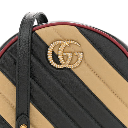 Gucci Azalea Calfskin Matelasse Diagonal Patchwork Mini Torchon GG Marmont Round Shoulder Bag Black Beige Romantic Cerise 8 of 12
