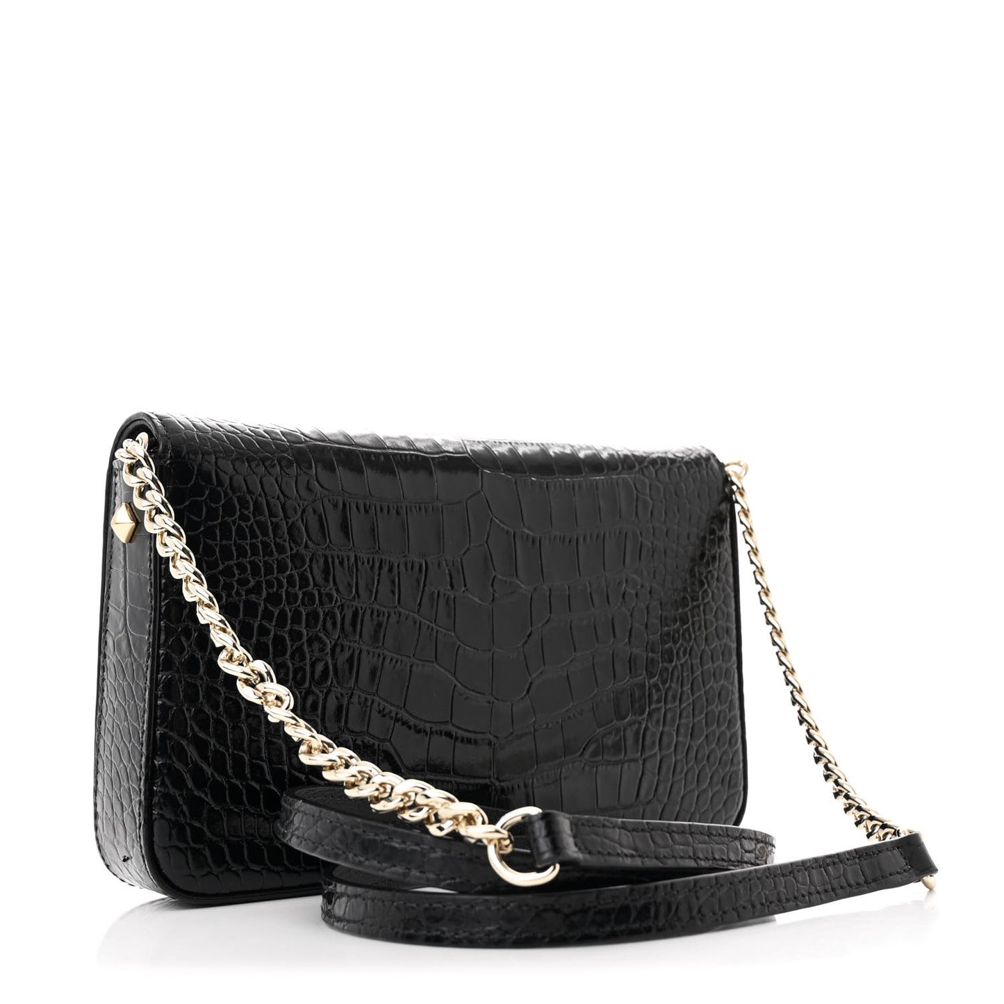 Calfskin Crocodile Embossed Palace Wallet On Chain Black