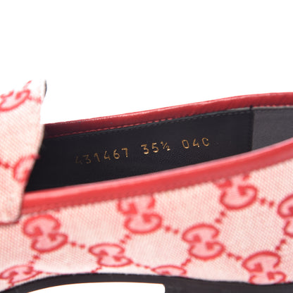 Gucci Canvas GG Monogram Horsebit Womens Jordaan Loafers 35.5 Gardenia Hibiscus Red 8 of 9