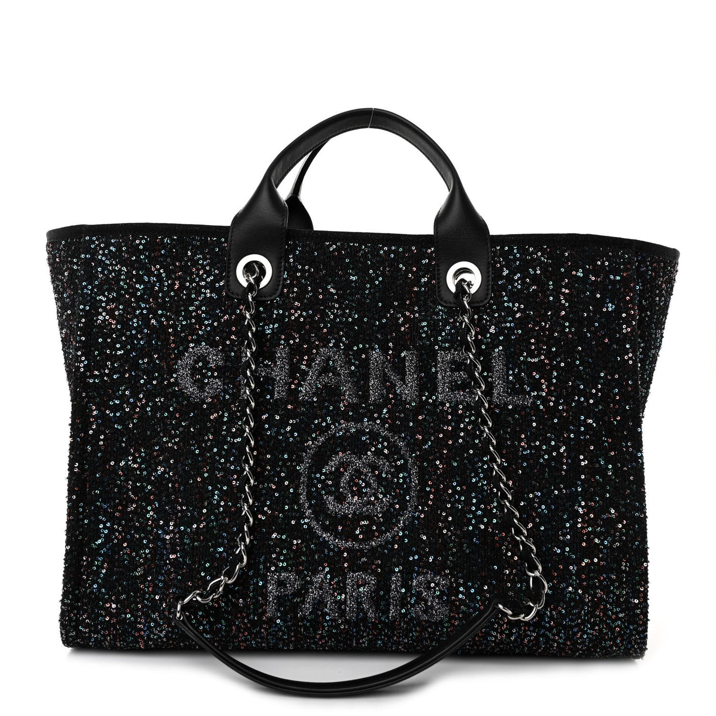 Calfskin Sequin Medium Deauville Tote Black
