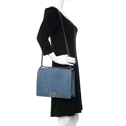 Chanel Denim Quilted Large Boy Flap Blue 2 of 14