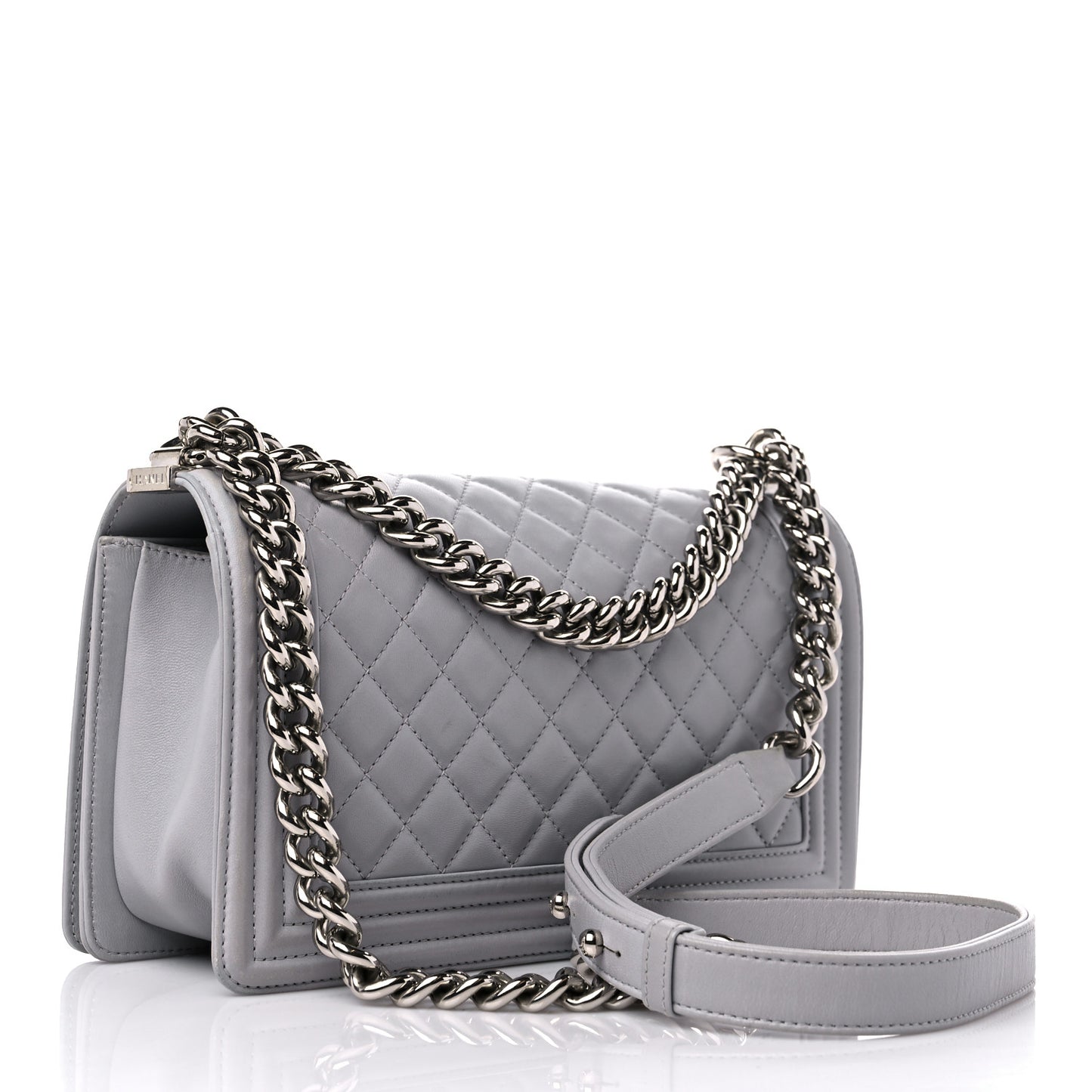 Lambskin Quilted Medium Boy Flap Grey