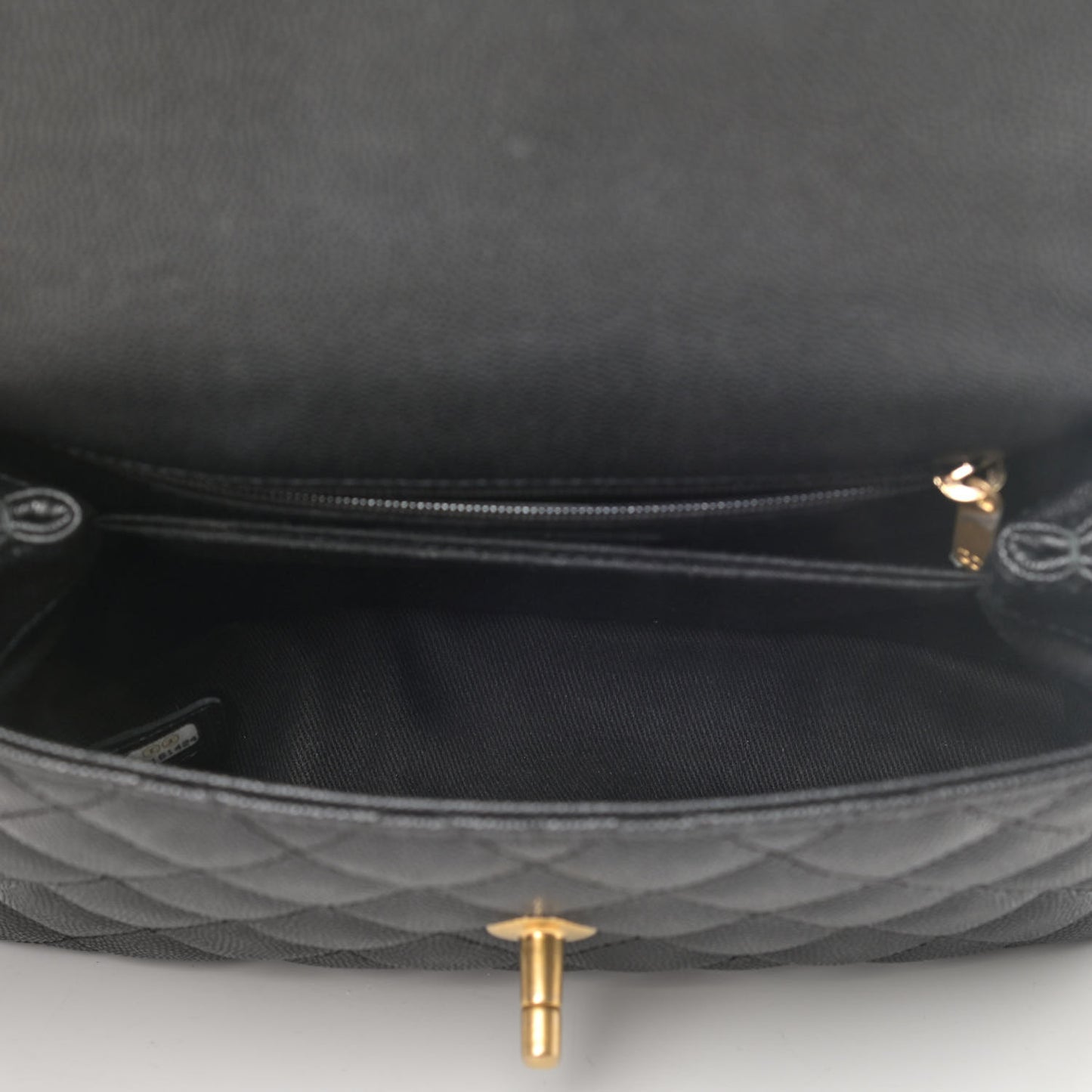 Caviar Lizard Embossed Quilted Mini Coco Handle Flap Black