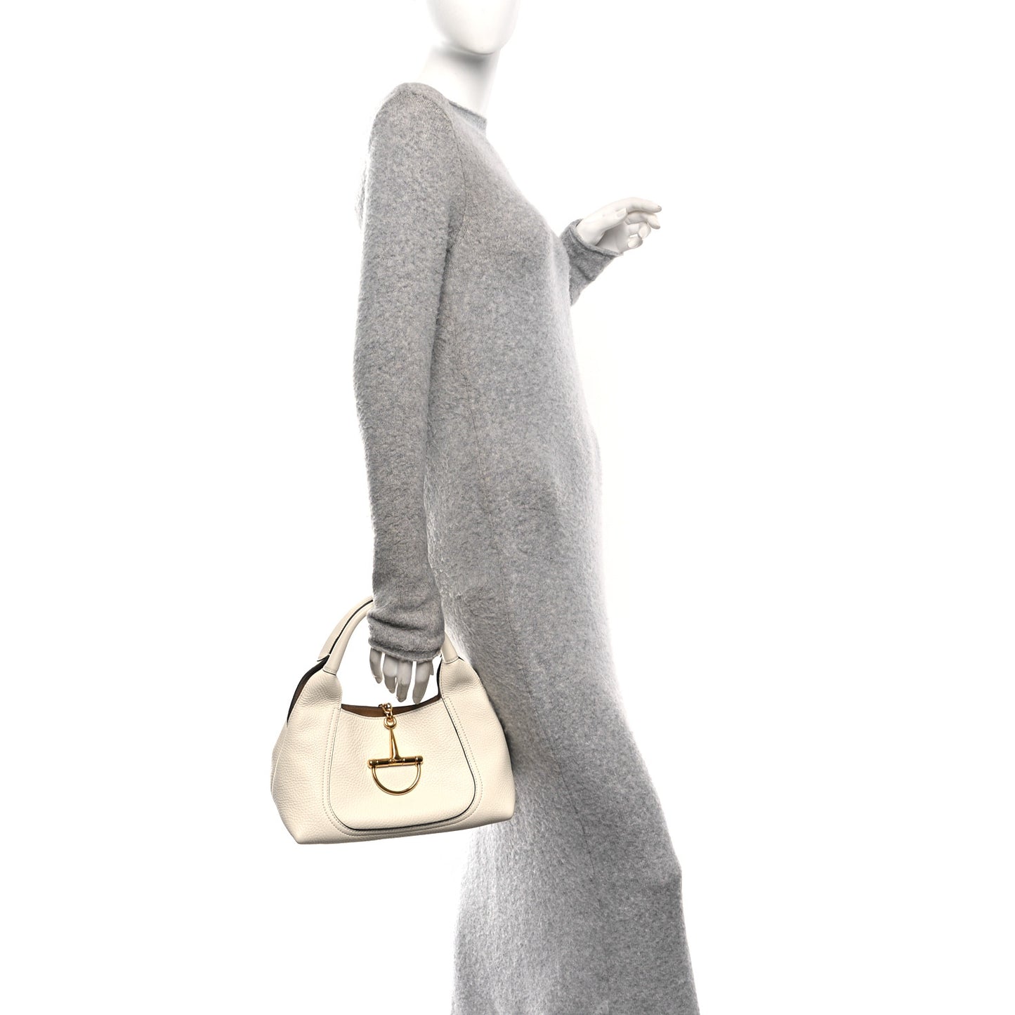 Grained Calfskin Softbit Medium Shoulder Bag White