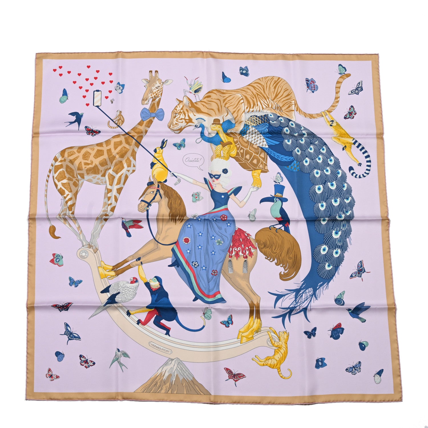 Hermes Silk Story Scarf 90 Rose Nacre Bleu Beige 1 of 5