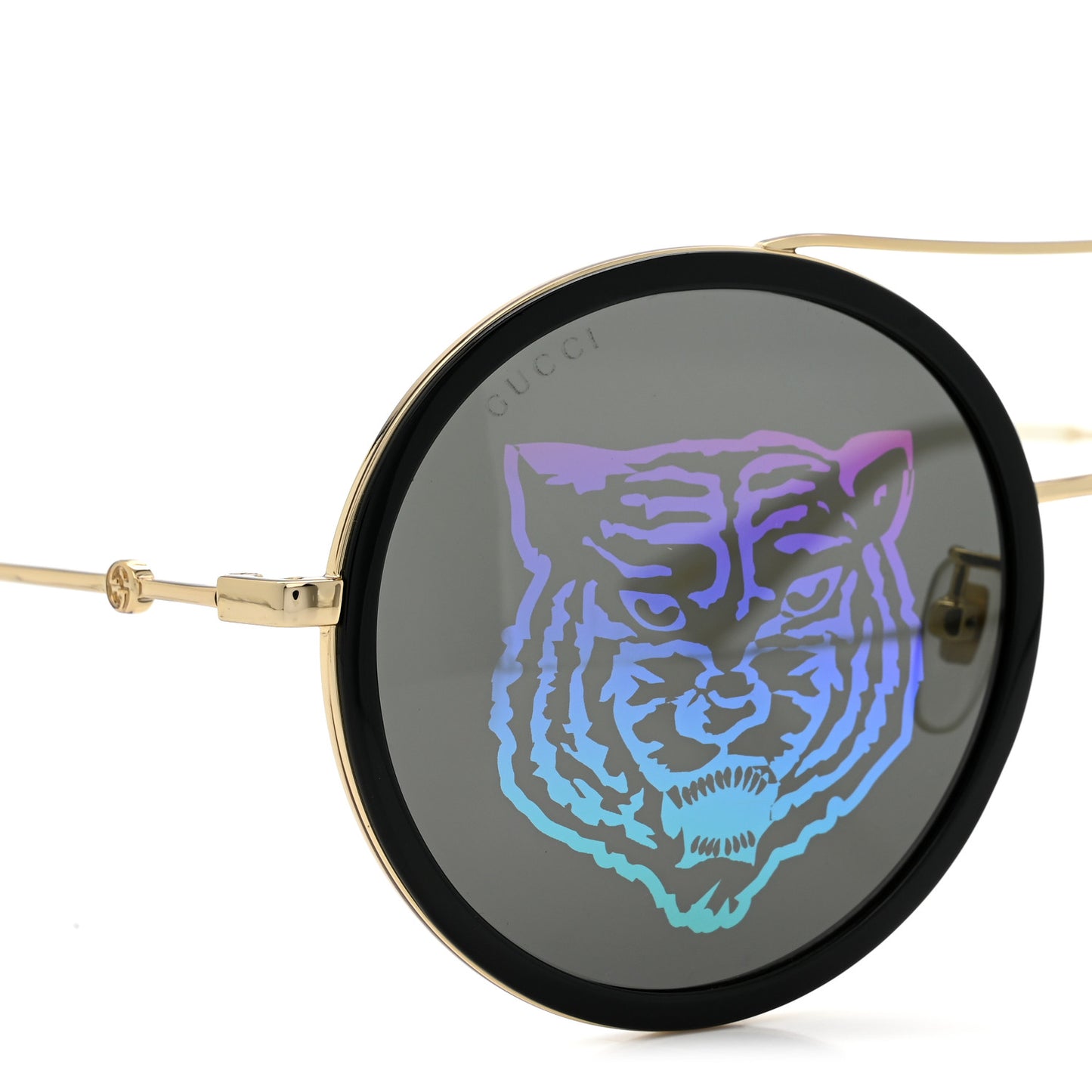Metal Round Frame Tiger Print Sunglasses GG0061S Gold
