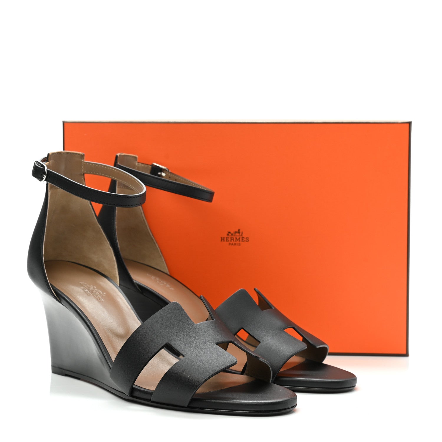 Hermes Calfskin Legend Wedge Sandals 41 Black 9 of 9