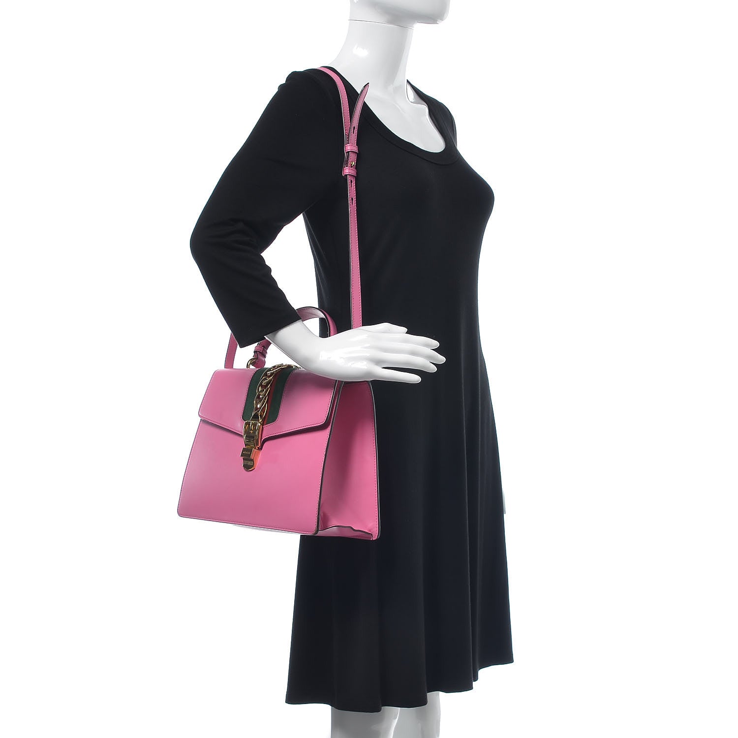Gucci Vitello Fontanella Web Medium Sylvie Top Handle Bag Pink Tropical Flower 2 of 23