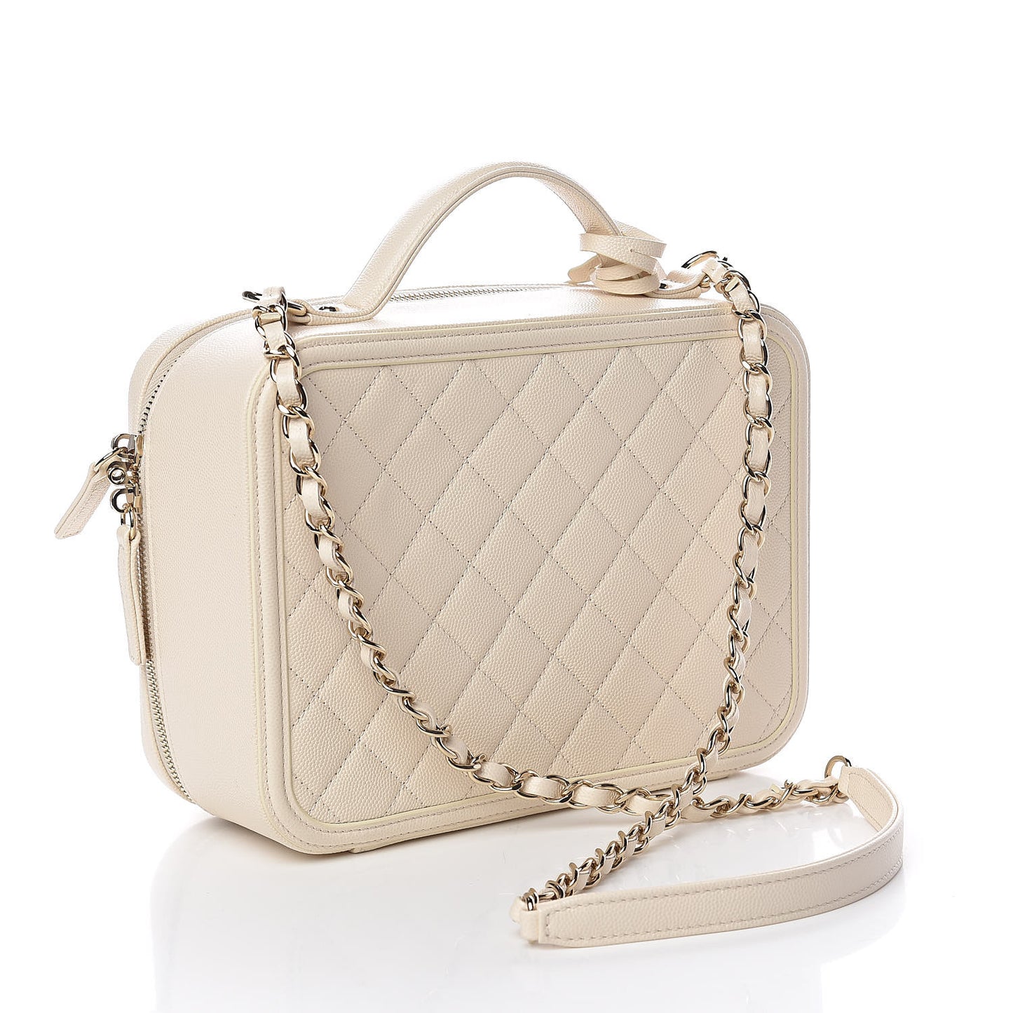 Caviar Quilted Large CC Filigree Vanity Case Light Beige