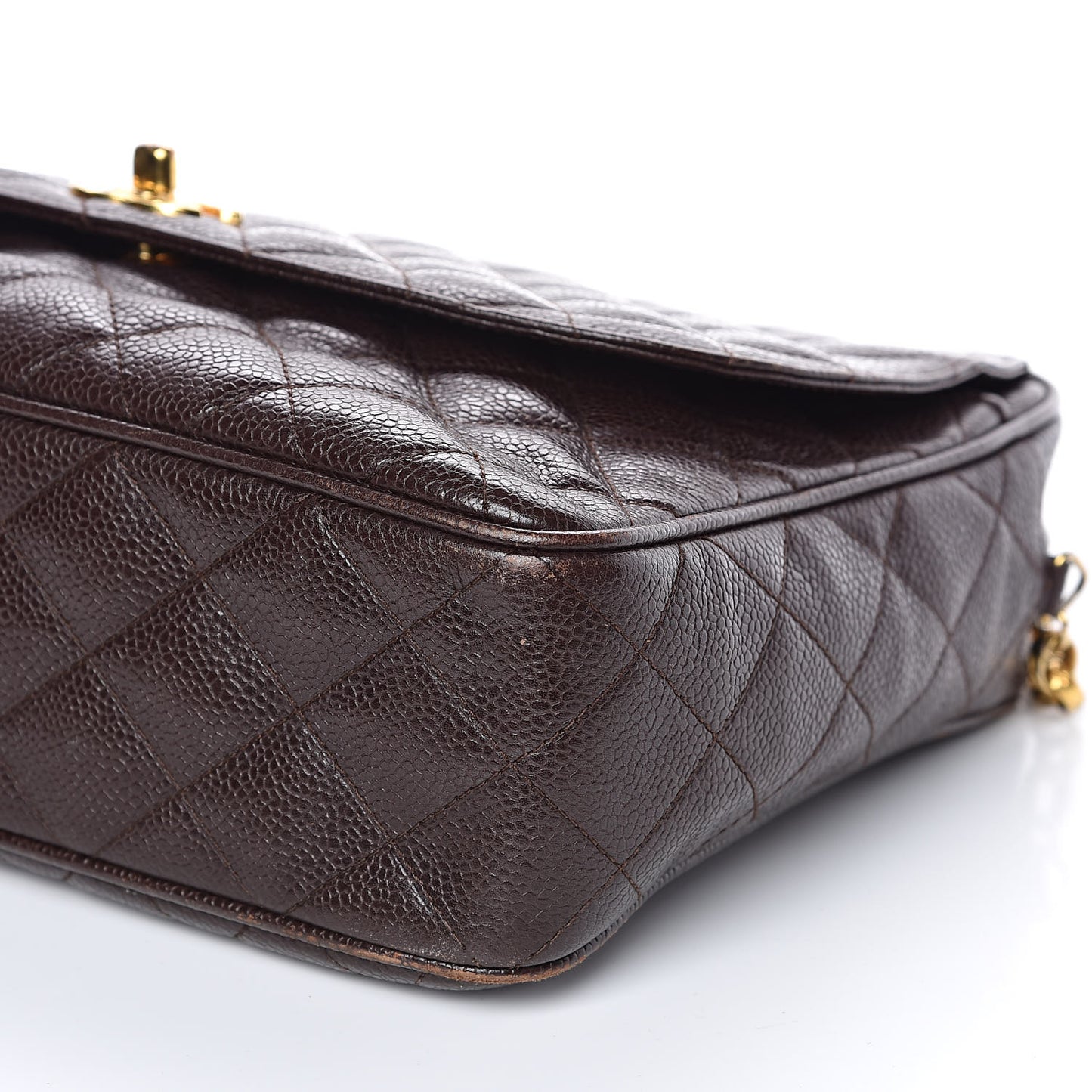 Caviar Quilted Flap Camera Case Brown