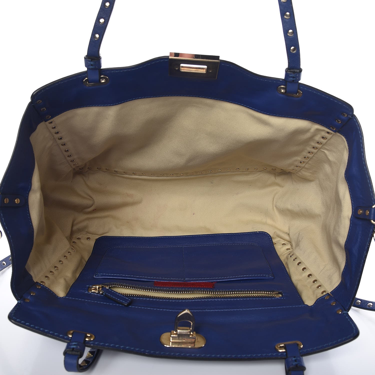 Valentino Garavani Vitello Medium Rockstud Tote Blue China 6 of 18