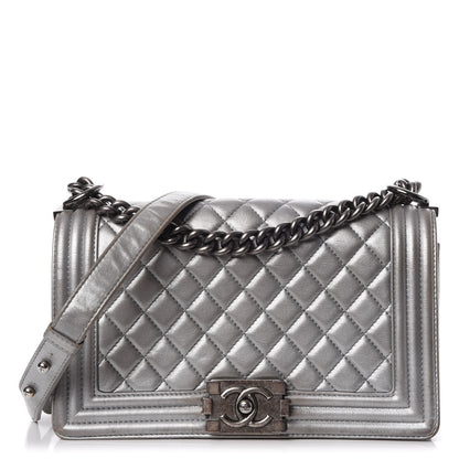 Chanel Metallic Calfskin Quilted Medium Boy Flap Silver 1 of 24