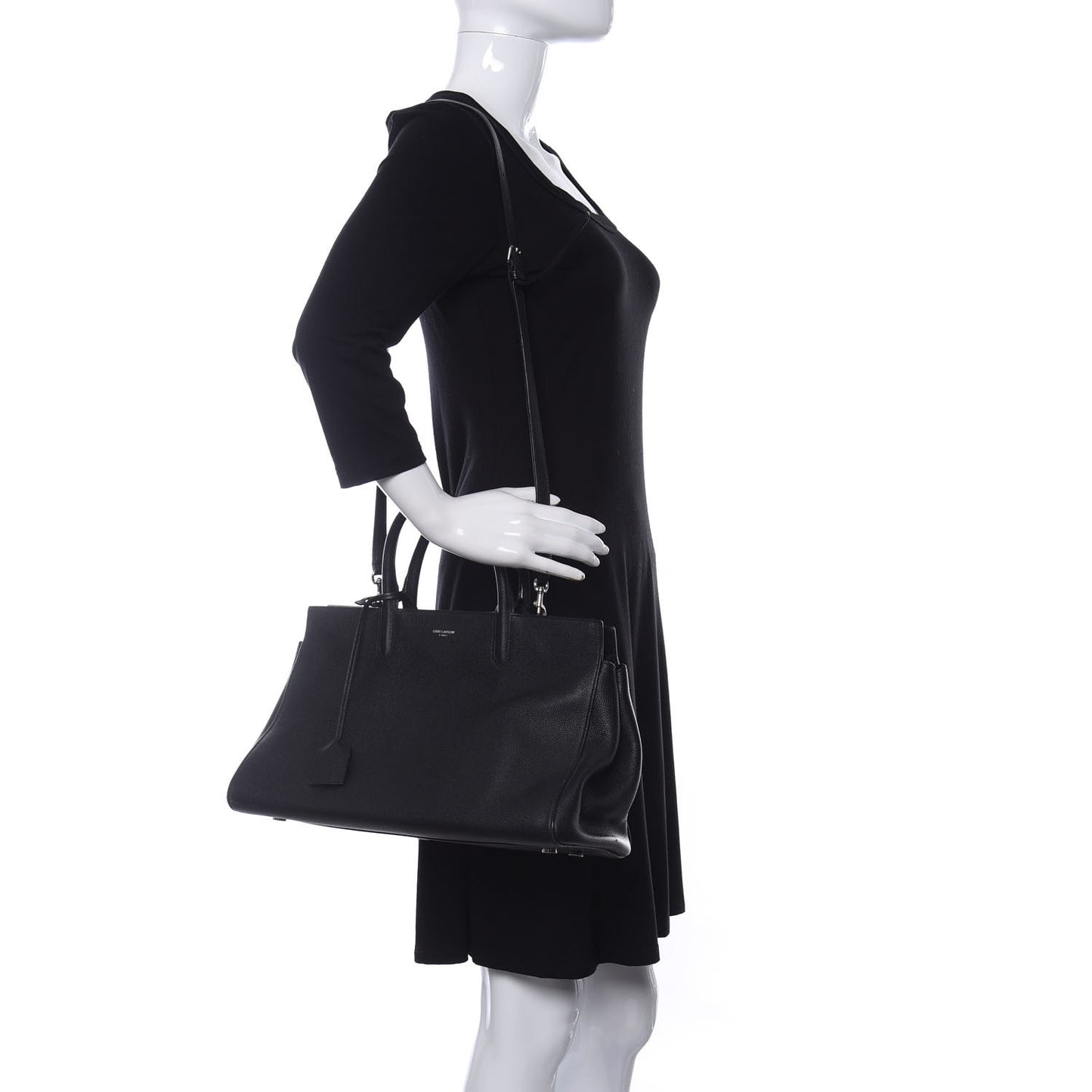 Grained Calfskin Medium Rive Gauche Cabas Black