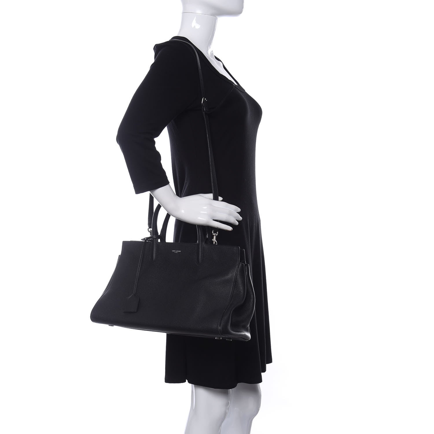 Saint Laurent Grained Calfskin Medium Rive Gauche Cabas Black 2 of 9