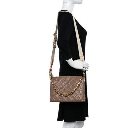 Louis Vuitton Lambskin Embossed Monogram Coussin PM Taupe 2 of 11