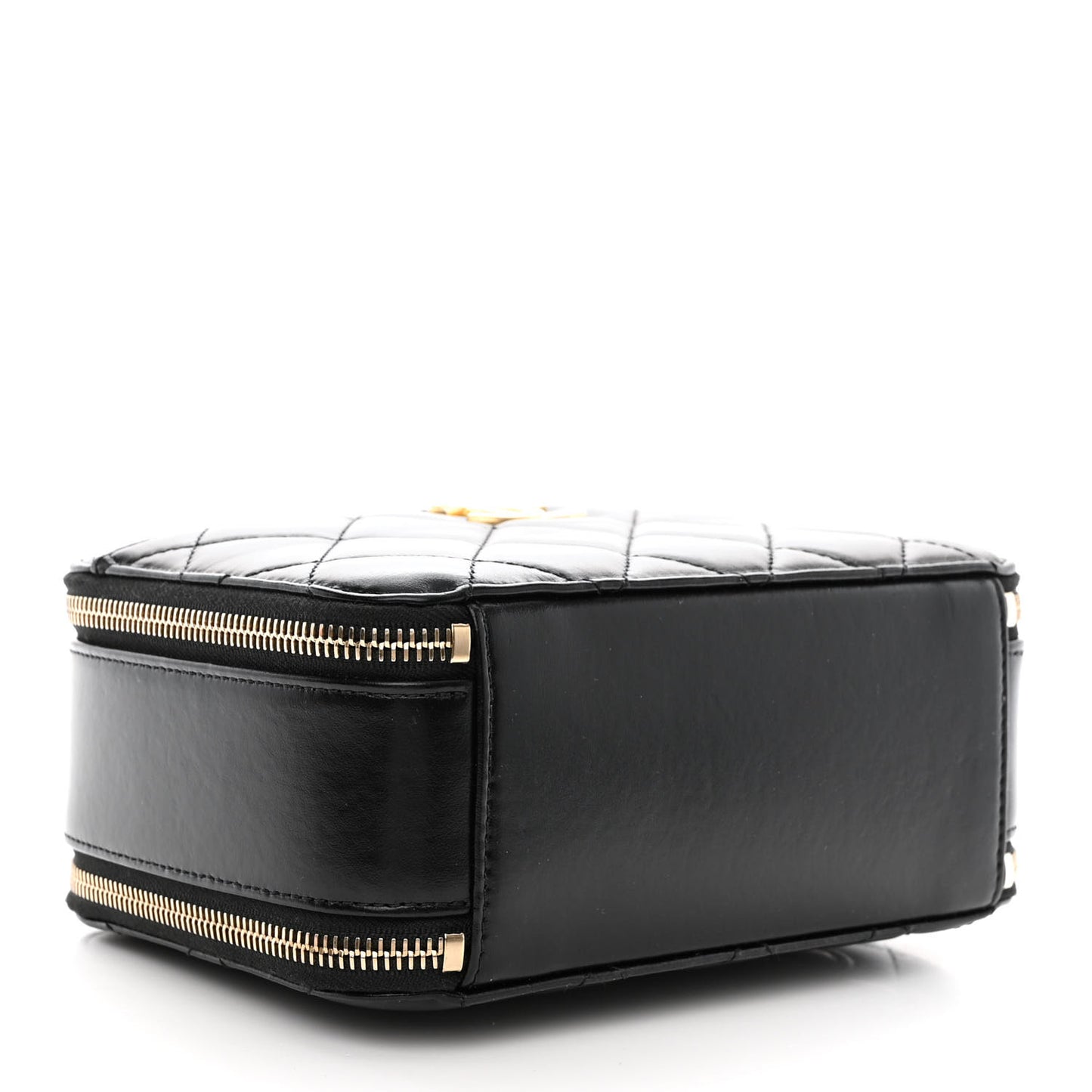 Shiny Calfskin Quilted Top Handle Vanity Black