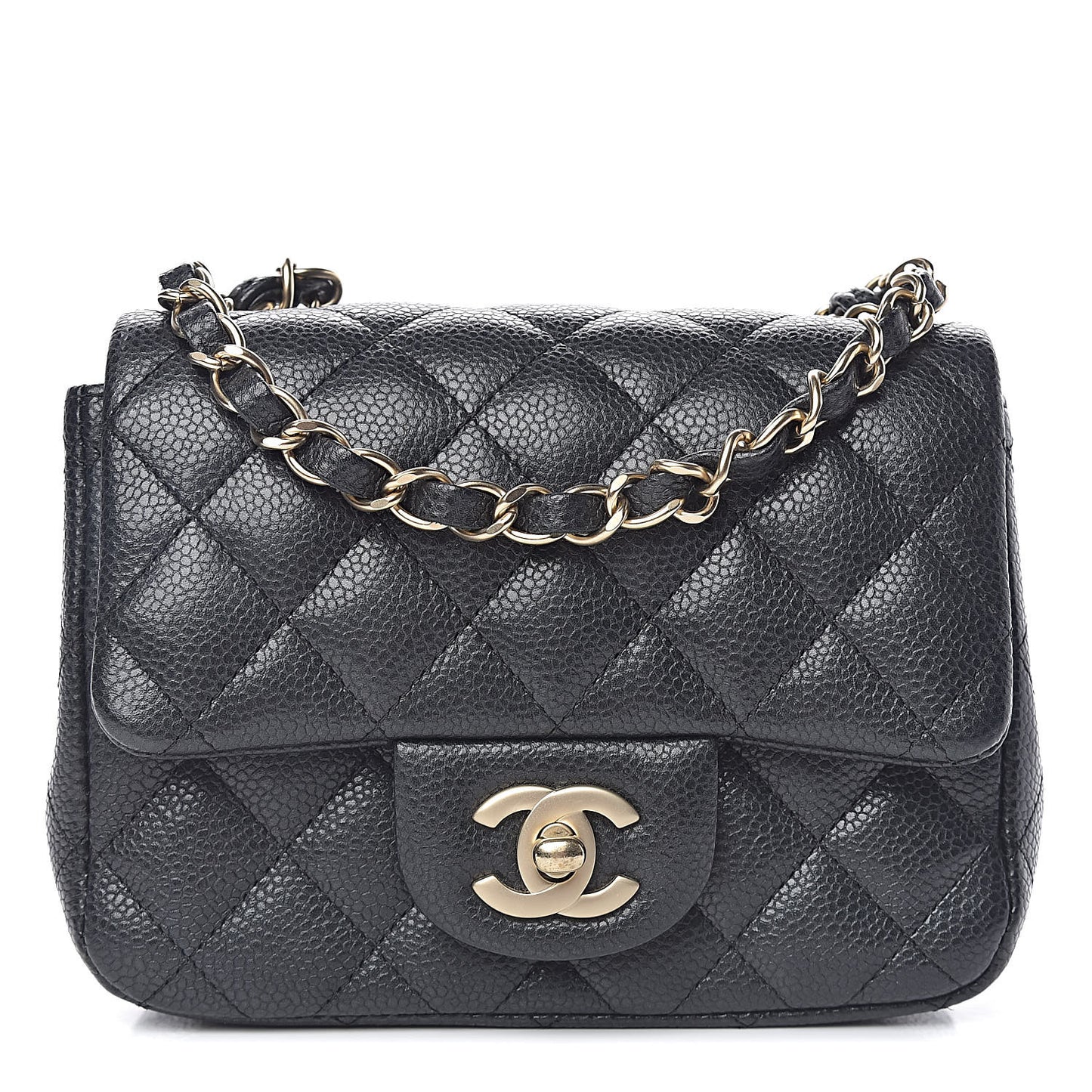 Metallic Caviar Quilted Mini Square Flap Black