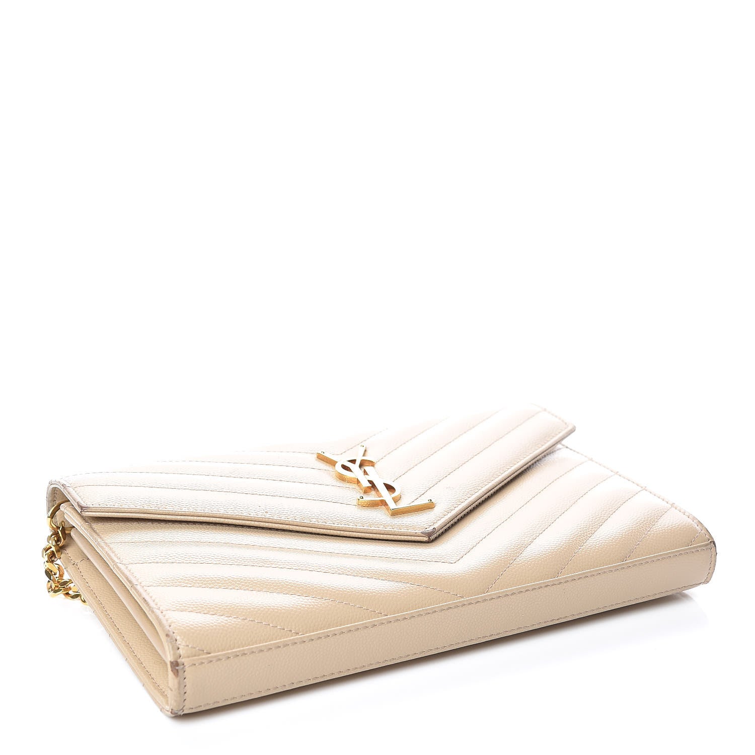 Saint Laurent Grain De Poudre Matelasse Chevron Monogram Chain Wallet Nude Powder 4 of 15