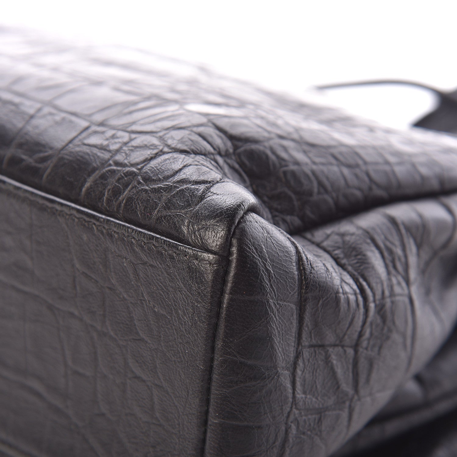 Saint Laurent Calfskin Crocodile Embossed Medium West Hollywood Monogram Fold-Over Black 13 of 16