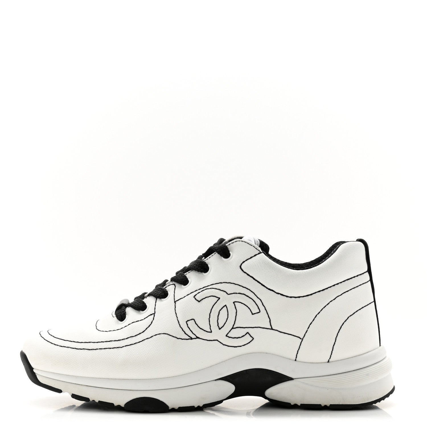 Chanel Cotton Womens CC Sneakers 37 White Black 1 of 11
