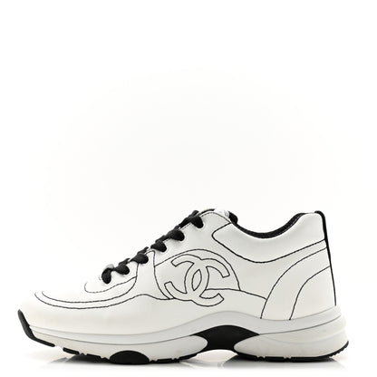 Chanel Cotton Womens CC Sneakers 37 White Black 1 of 11