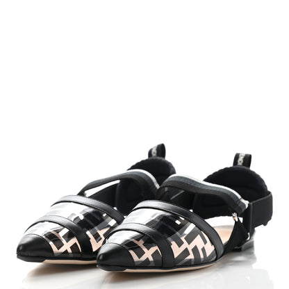 Fendi PVC Calfskin FF Colibri Slingback Ballerina Flats 39.5 Black 3 of 9