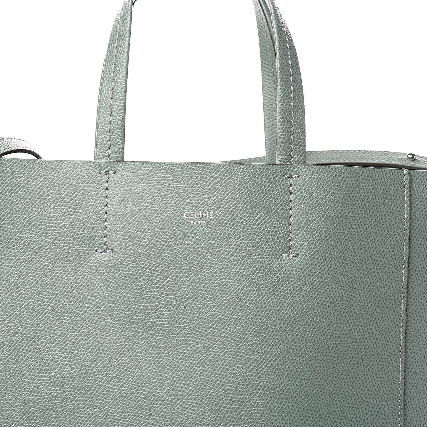 Grained Calfskin Small Vertical Cabas Green