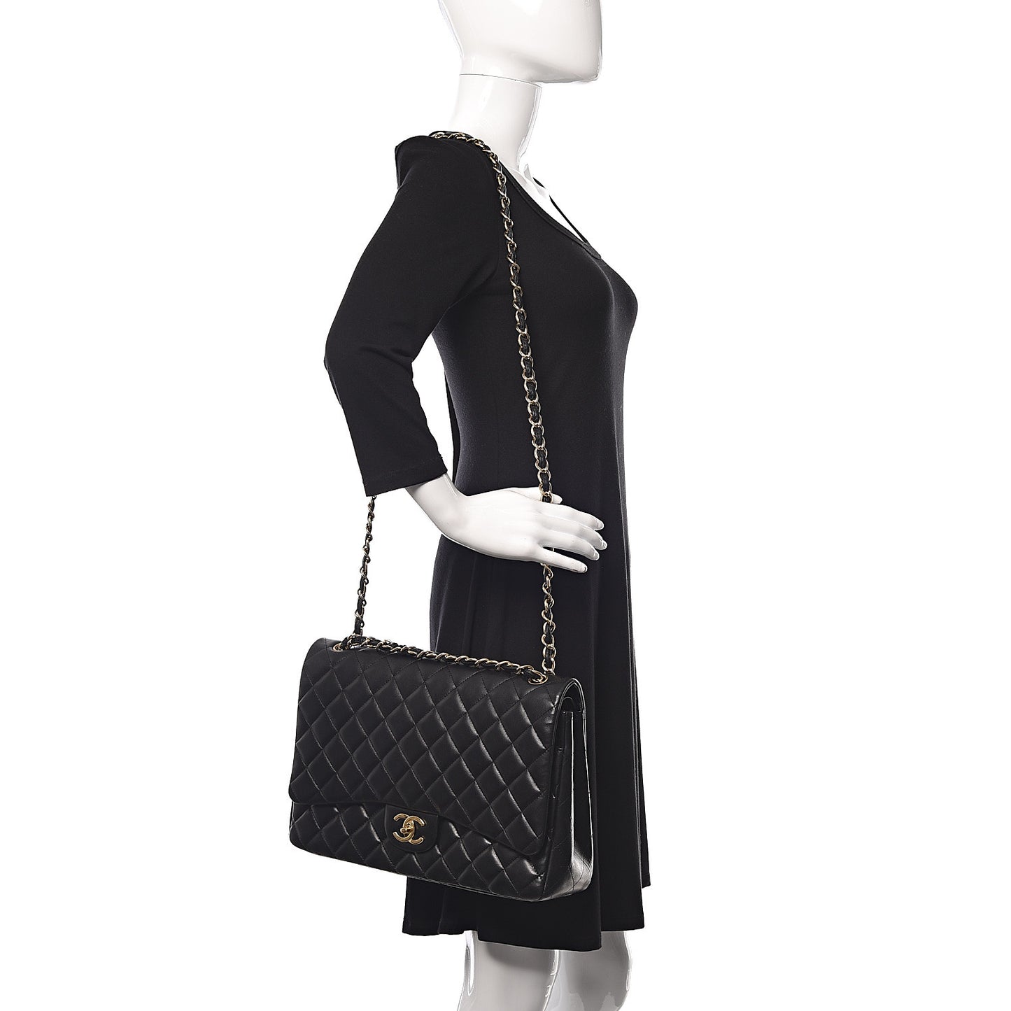 Lambskin Quilted Maxi Double Flap Black