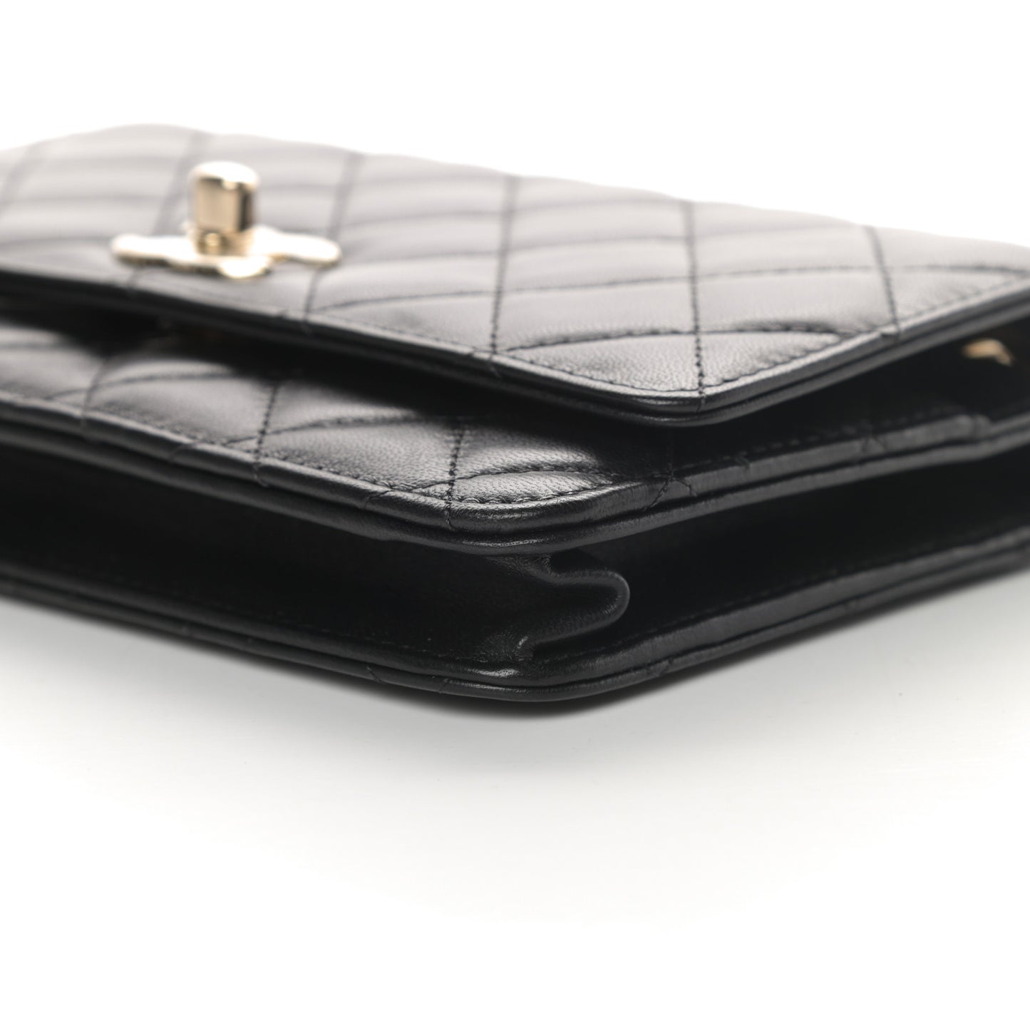 Lambskin Quilted Trendy CC Wallet On Chain WOC Black