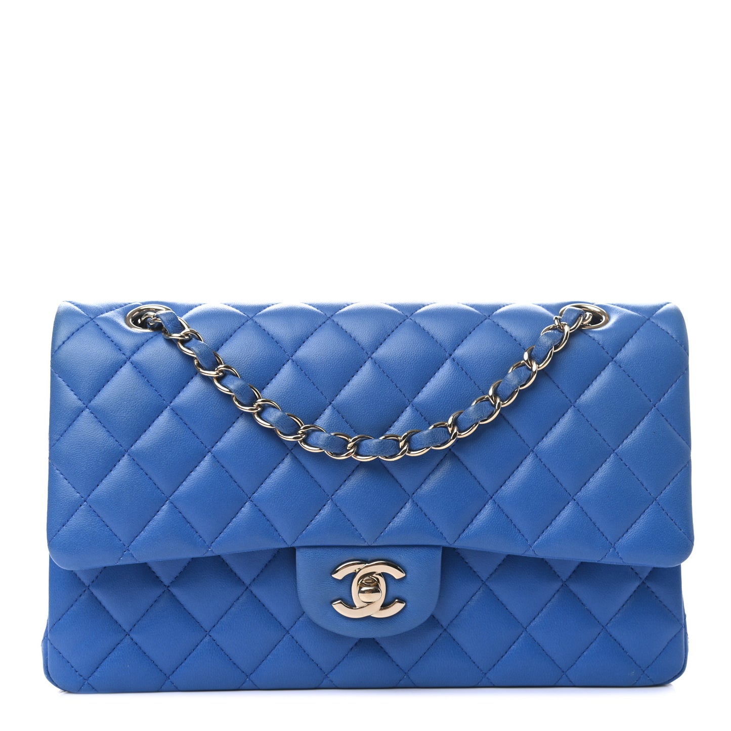 Lambskin Quilted Medium Double Flap Blue