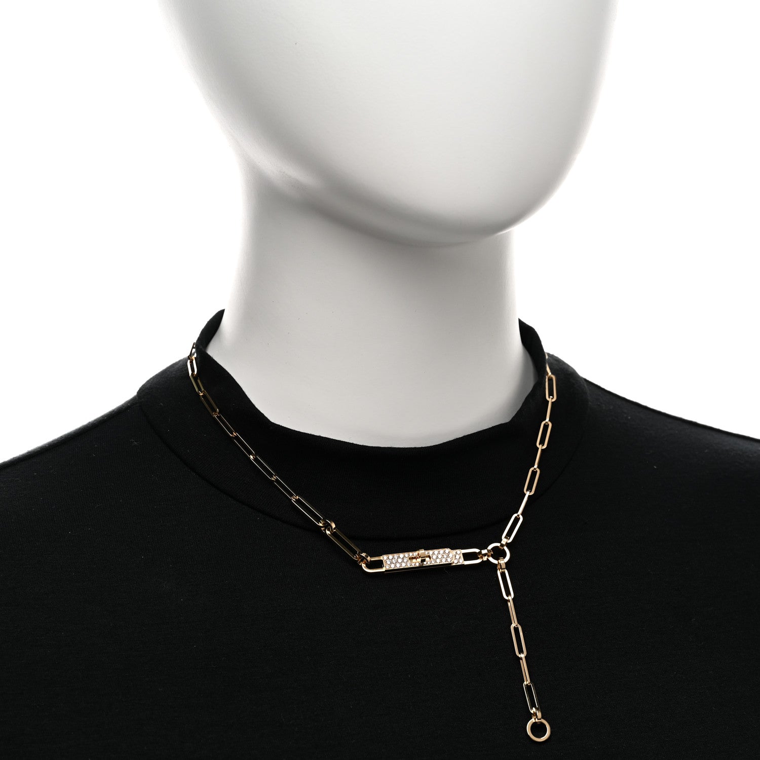 Hermes 18K Yellow Gold Diamond Pave PM Kelly Chaine Lariat Necklace ST 2 of 5