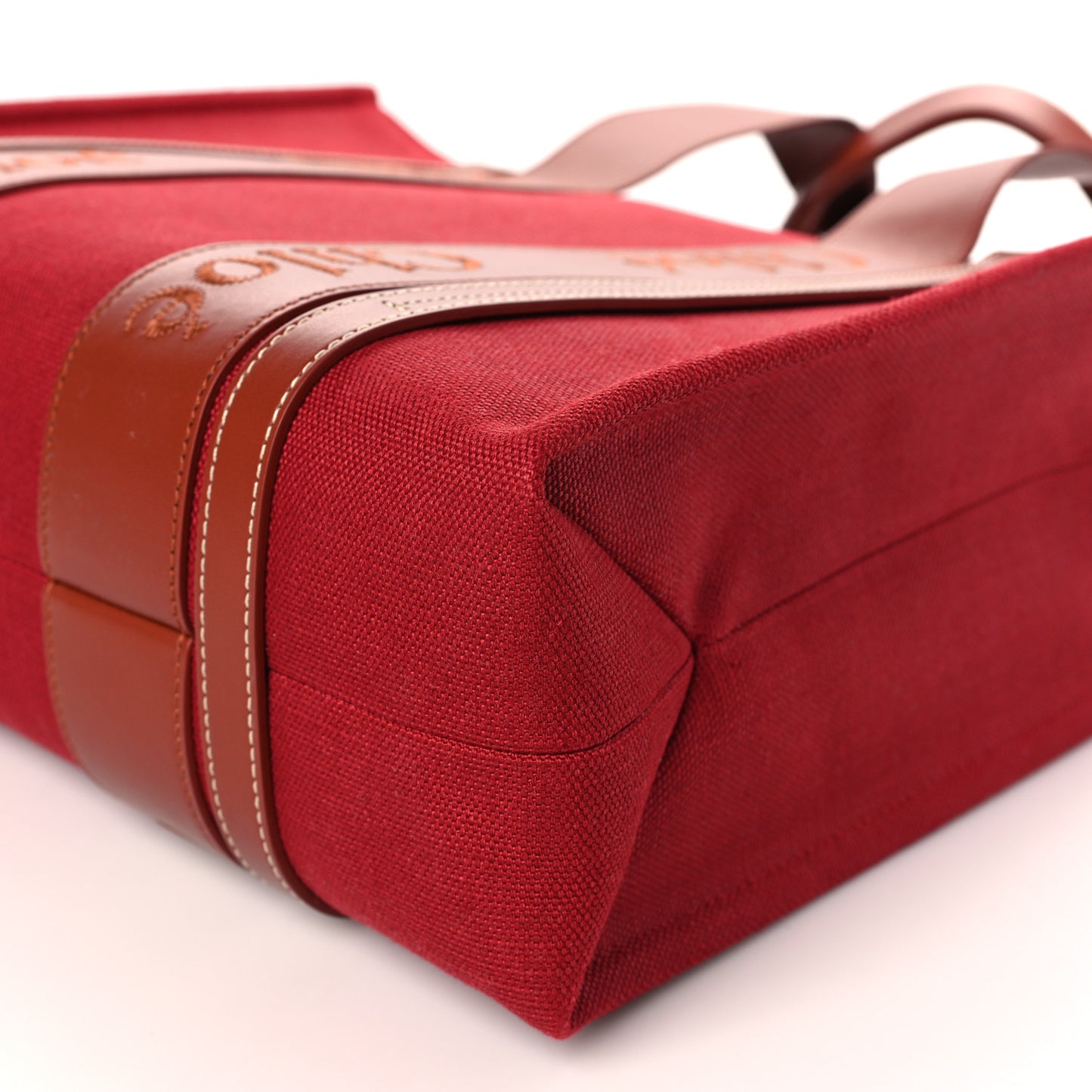 Canvas Calfskin Medium Woody Ribbon Tote Dark Red