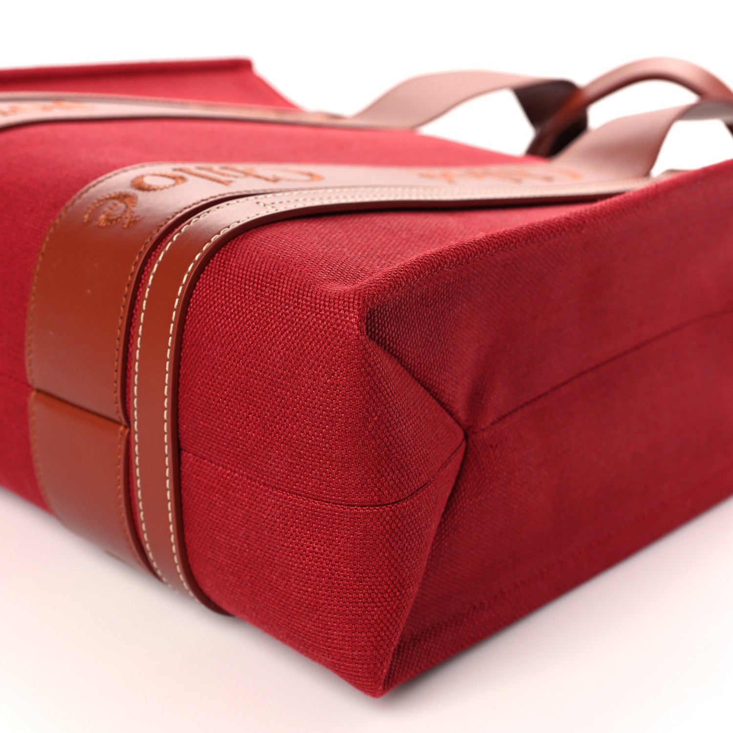 Chloe Canvas Calfskin Medium Woody Ribbon Tote Dark Red 9 of 9