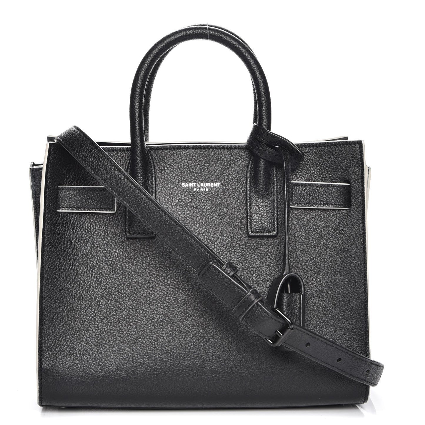 Grained Calfskin Nano Sac De Jour Black White