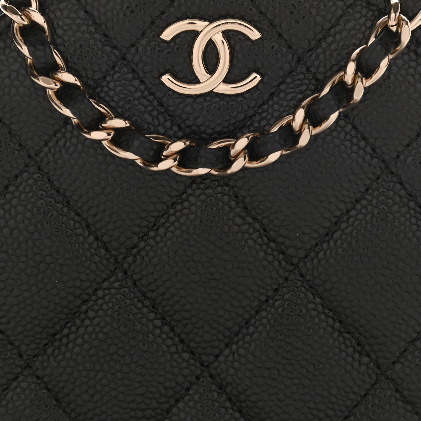 Caviar Quilted Round Handle With Care Vanity With Chain Black