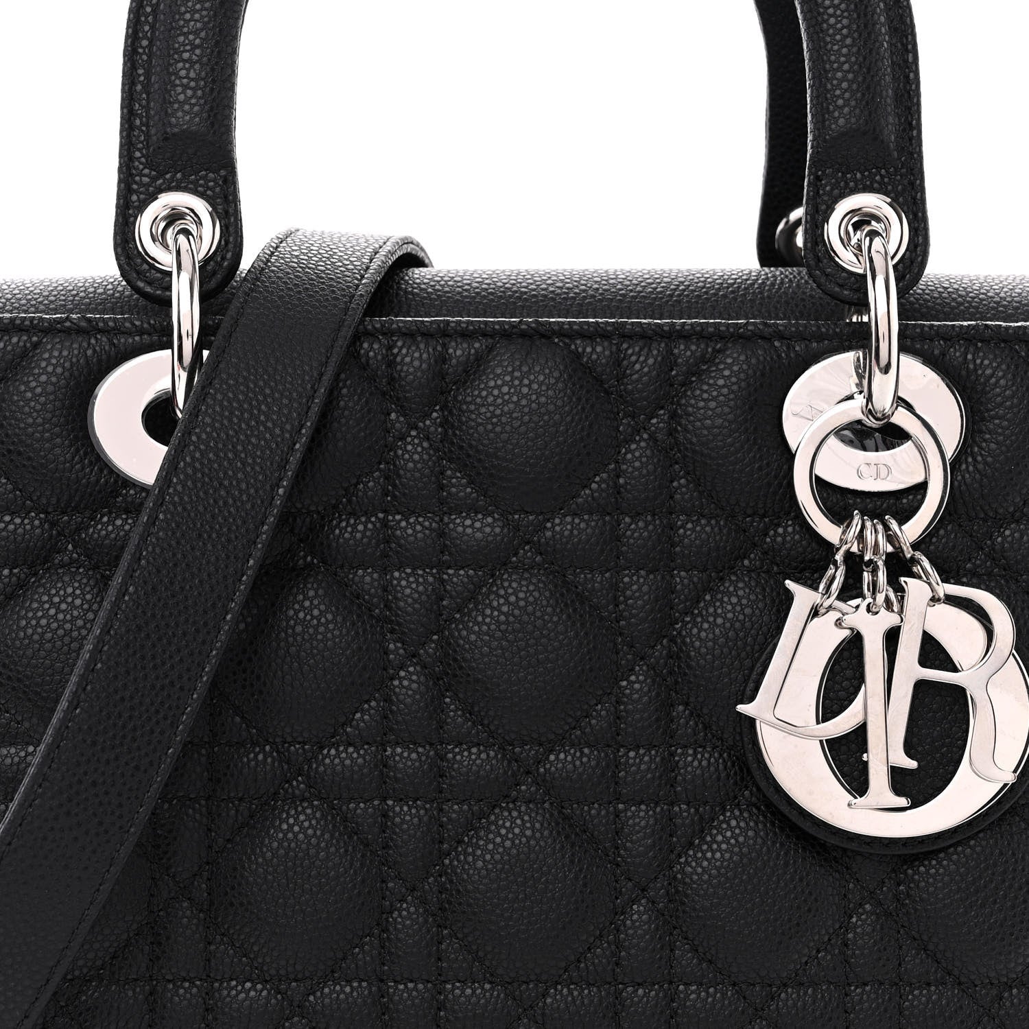 Christian Dior Grained Calfskin Cannage Medium Lady Dior Black 8 of 12