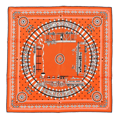 Hermes Silk All Aboard Bandana Scarf 55 Orange White Black 1 of 3