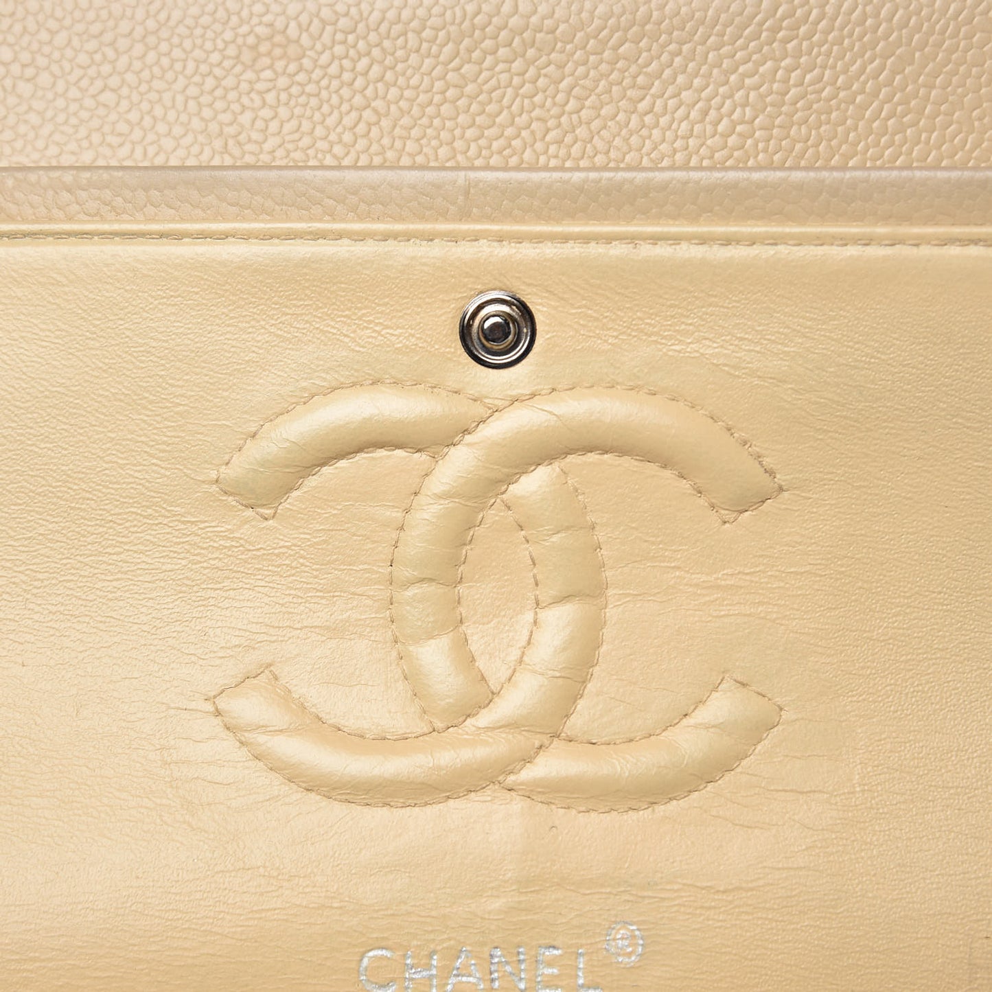 Caviar Quilted Medium Double Flap Beige Clair
