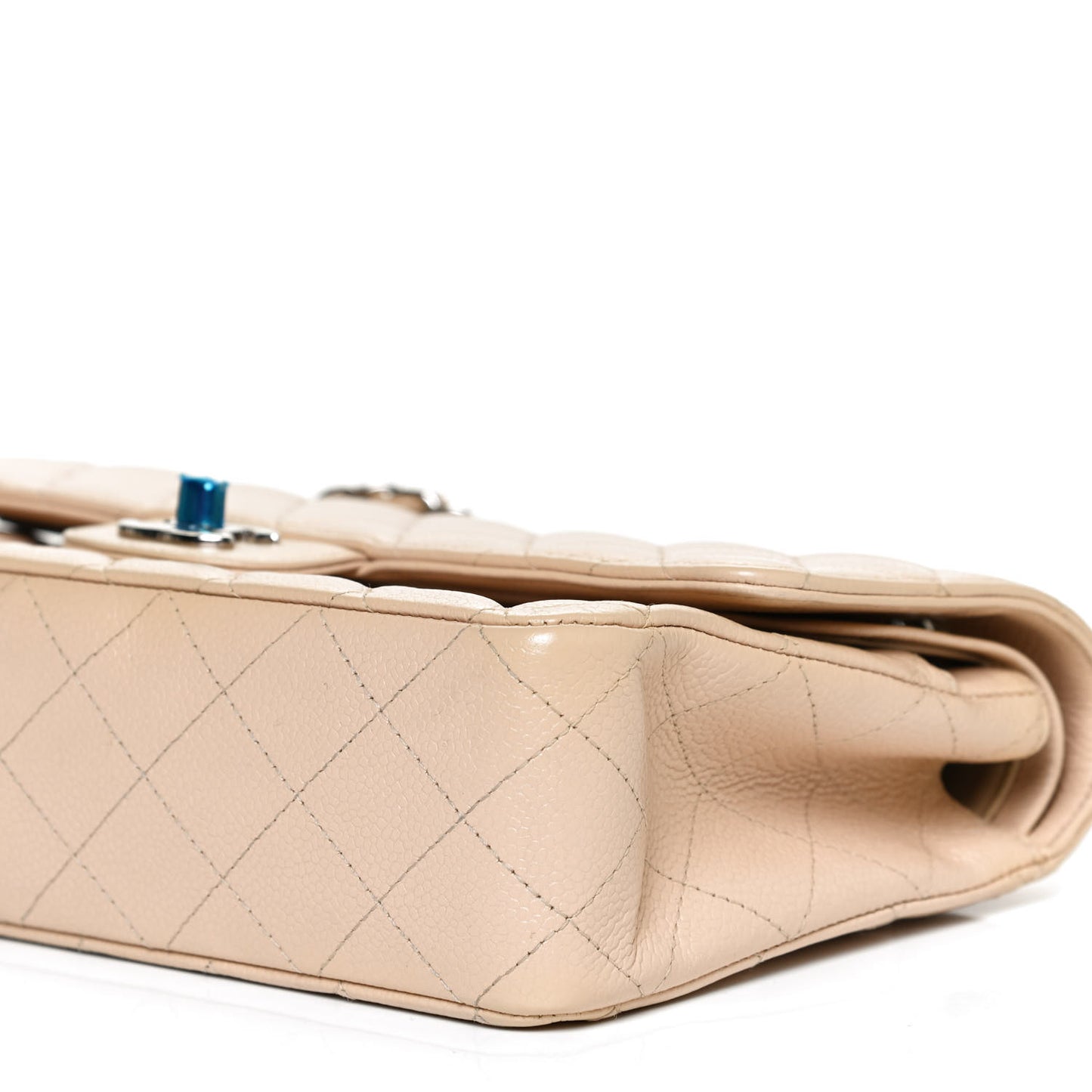 Caviar Quilted Medium Double Flap Beige