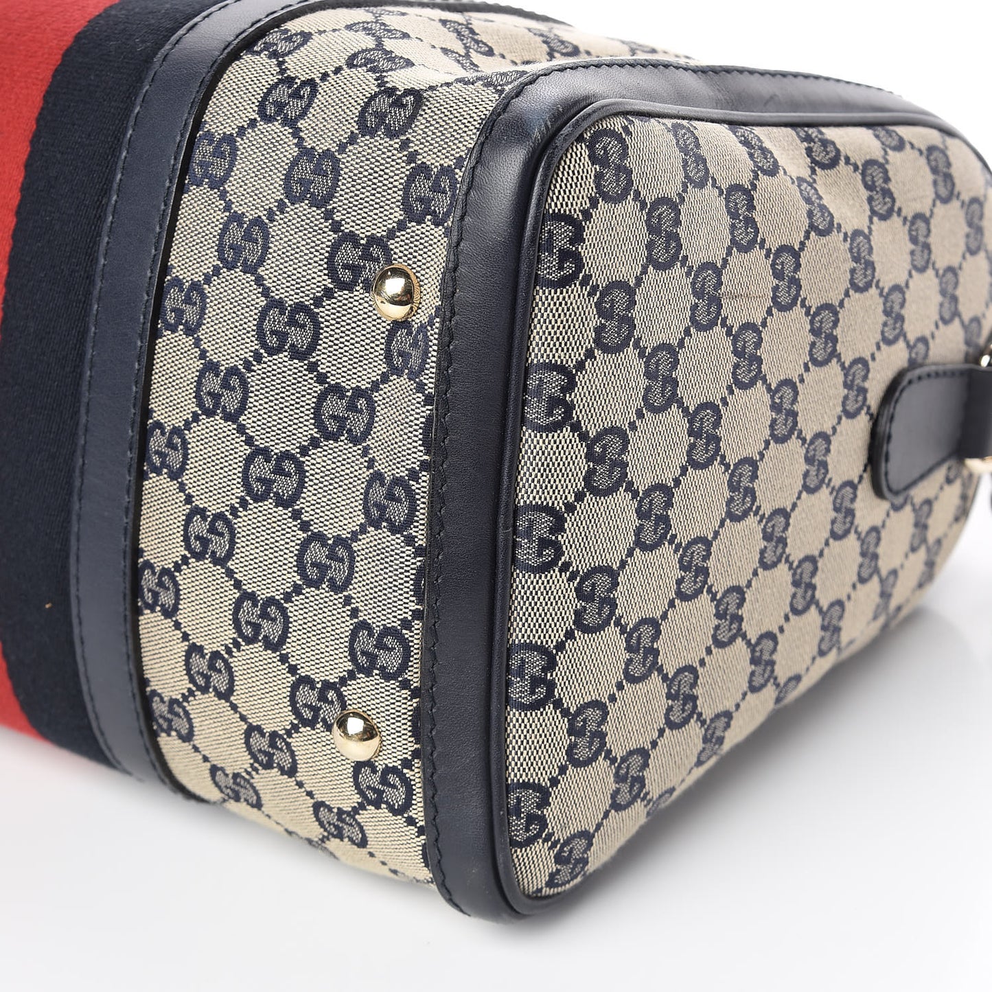 Monogram Selleria Calfskin Vintage Web Medium Boston Beige Blue