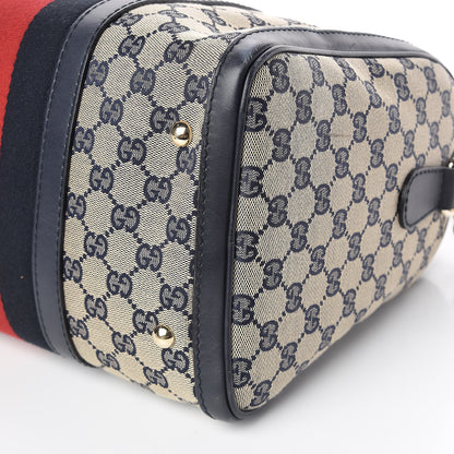 Gucci Monogram Selleria Calfskin Vintage Web Medium Boston Beige Blue 11 of 14