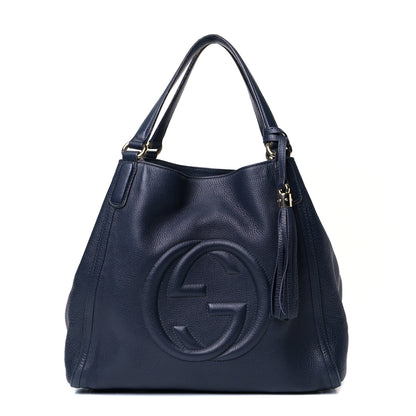 Gucci Pebbled Calfskin Medium Soho Shoulder Bag Blue 1 of 5