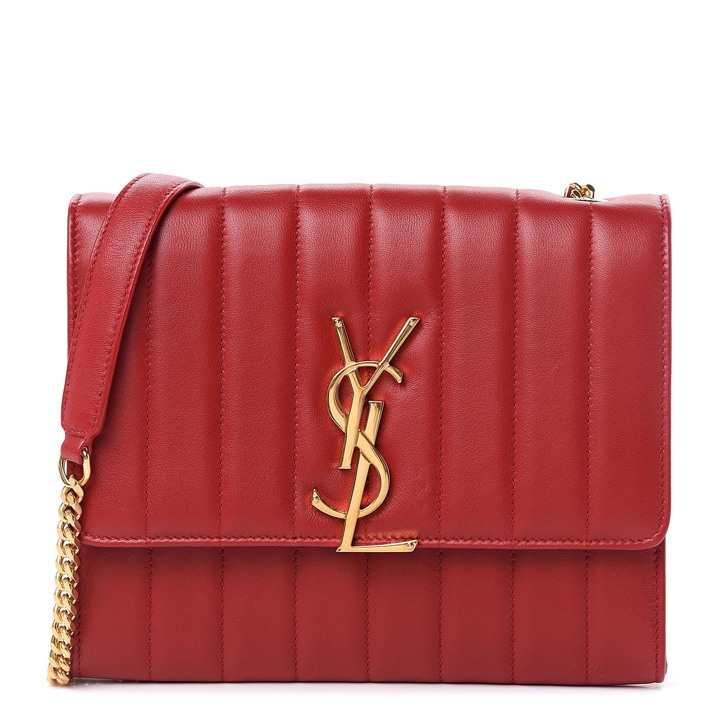 Saint Laurent Lambskin Matelasse Monogram Vicky Chain Wallet Rouge Eros 1 of 7