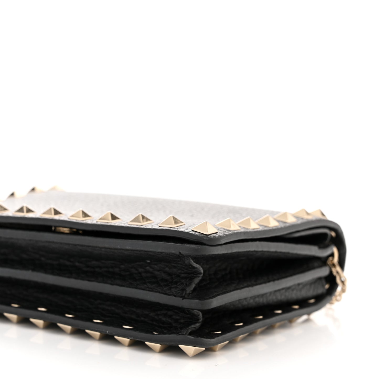 Pebbled Calfskin Rockstud Wallet On Chain Black
