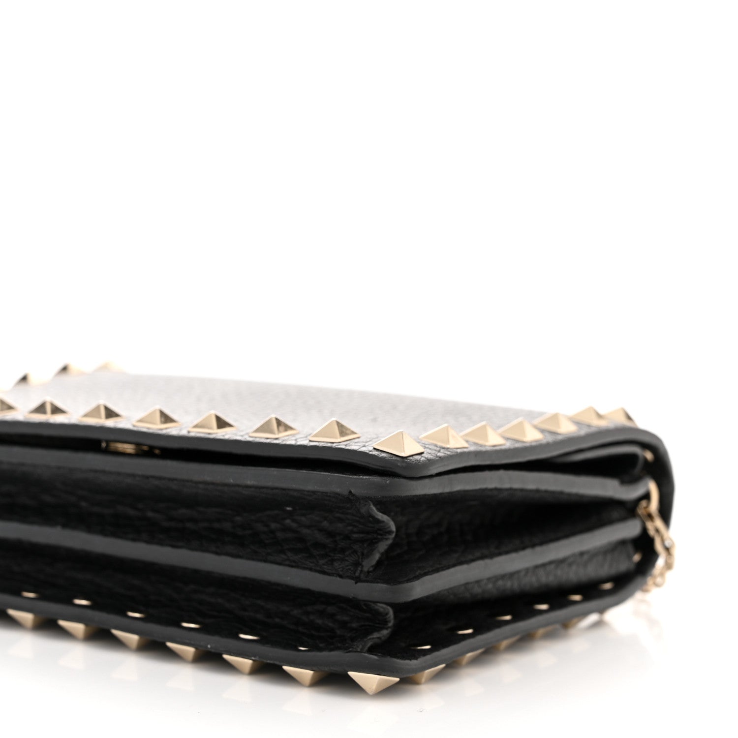 Valentino Garavani Pebbled Calfskin Rockstud Wallet On Chain Black 9 of 13