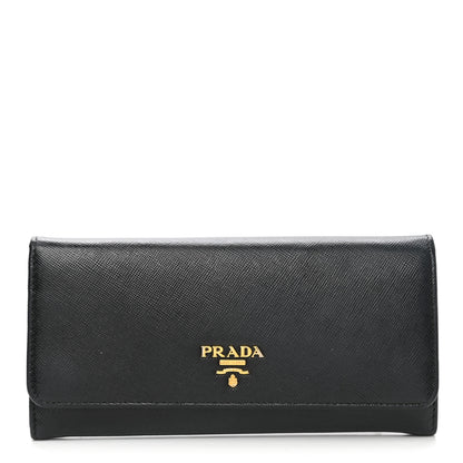 Prada Saffiano Metal Continental Flap Wallet Black 1 of 9